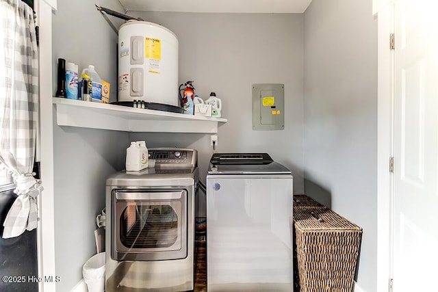 4838 Stillwell Rd, Wilmington, NC 28412 - washroom featuring water heater, independent washer and dryer, electric panel, and baseboards