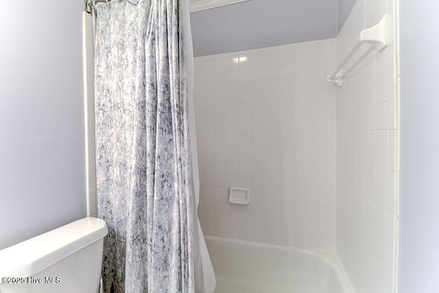 4838 Stillwell Rd, Wilmington, NC 28412 - bathroom with toilet and shower / bathtub combination with curtain