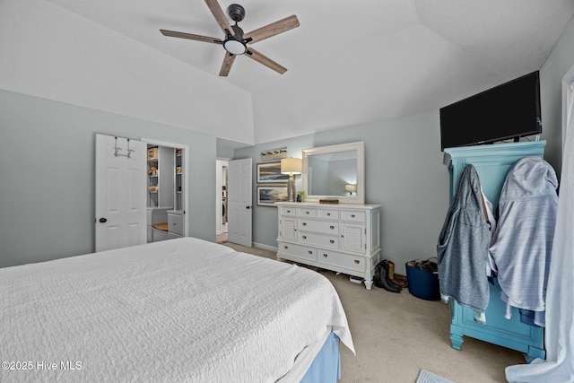 112 Lakeview Ln, Washington, NC 27889 - bedroom featuring light carpet, vaulted ceiling, and a ceiling fan