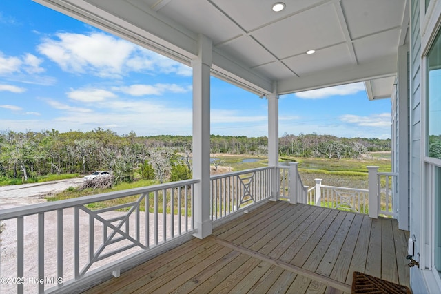 316 Bettie Path Rd, Beaufort, NC 28516 - wooden terrace featuring a water view and view of wooded area