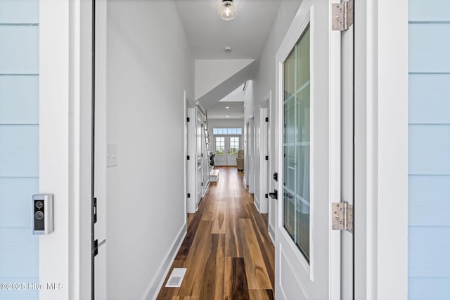 316 Bettie Path Rd, Beaufort, NC 28516 - corridor featuring dark wood-style floors, baseboards, french doors, and recessed lighting