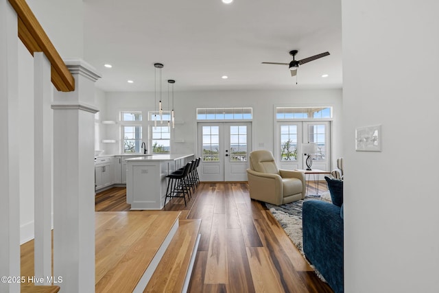 316 Bettie Path Rd, Beaufort, NC 28516 - living area with french doors, wood finished floors, recessed lighting, and a ceiling fan