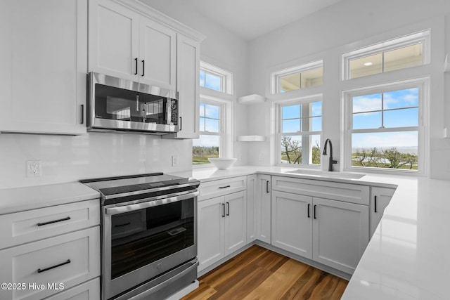 316 Bettie Path Rd, Beaufort, NC 28516 - kitchen featuring appliances with stainless steel finishes, a sink, light countertops, and dark wood-type flooring