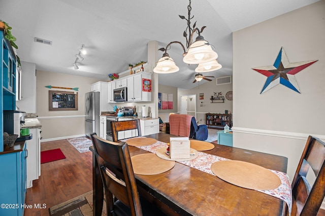 302 Fairmount Way, New Bern, NC 28562 - dining space with a ceiling fan and dark wood-style floors