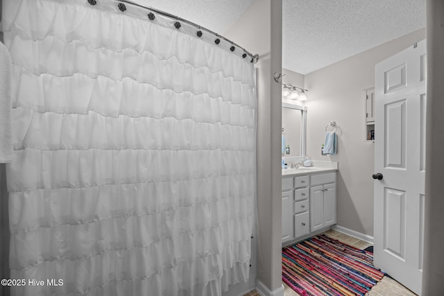 302 Fairmount Way, New Bern, NC 28562 - full bath with a textured ceiling, vanity, and a shower with curtain