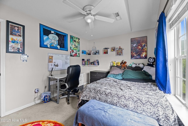 302 Fairmount Way, New Bern, NC 28562 - bedroom with carpet, multiple windows, ceiling fan, and an office area