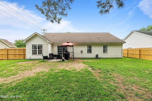 302 Fairmount Way, New Bern, NC 28562 - back of property with a fenced backyard, a patio area, and a shingled roof