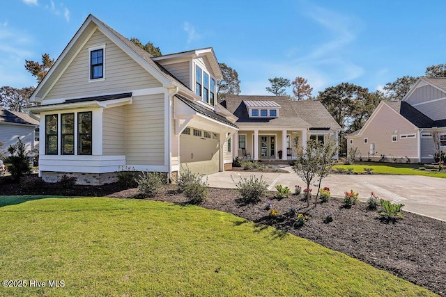3810 River Park Way NE, Leland, NC 28451 - view of front of home with concrete driveway, a front lawn, an attached garage, and a porch