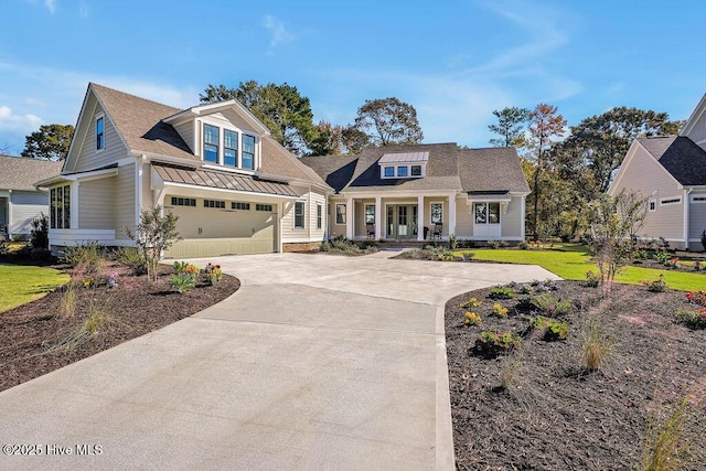 3810 River Park Way NE, Leland, NC 28451 - view of front of home with concrete driveway, covered porch, an attached garage, a front lawn, and a shingled roof