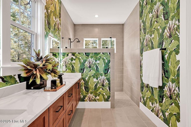 3810 River Park Way NE, Leland, NC 28451 - full bath with double vanity, a walk in shower, and tile patterned floors