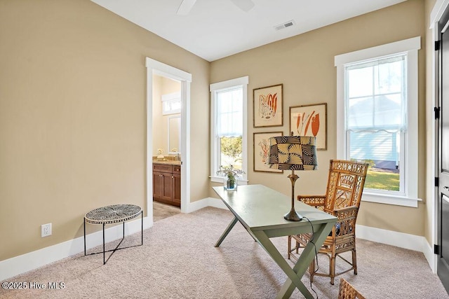 3810 River Park Way NE, Leland, NC 28451 - office space with light colored carpet, healthy amount of natural light, and a ceiling fan
