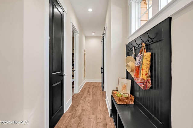 3810 River Park Way NE, Leland, NC 28451 - mudroom featuring light wood-type flooring, baseboards, and recessed lighting