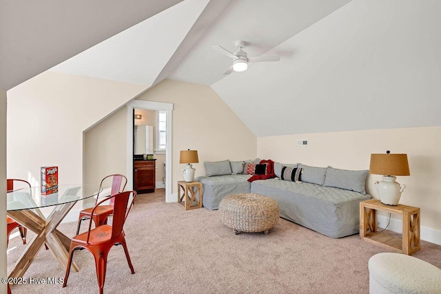 3810 River Park Way NE, Leland, NC 28451 - living area with carpet flooring, lofted ceiling, ceiling fan, and baseboards