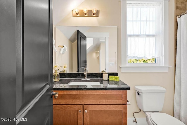 3810 River Park Way NE, Leland, NC 28451 - bathroom with vanity, toilet, healthy amount of natural light, and a shower with curtain