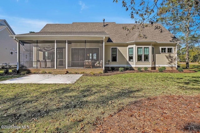 3810 River Park Way NE, Leland, NC 28451 - rear view of house featuring a lawn, a sunroom, a patio area, and roof with shingles