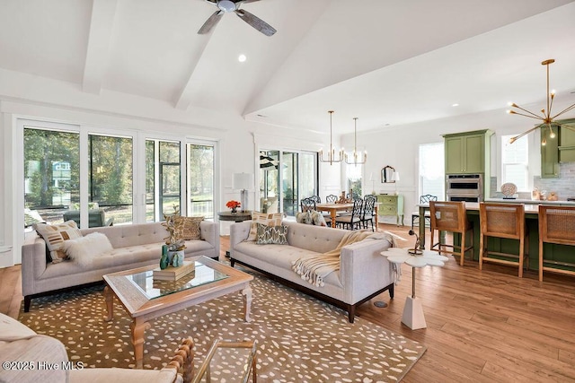 3810 River Park Way NE, Leland, NC 28451 - living room featuring a chandelier, light wood-style flooring, recessed lighting, plenty of natural light, and ceiling fan