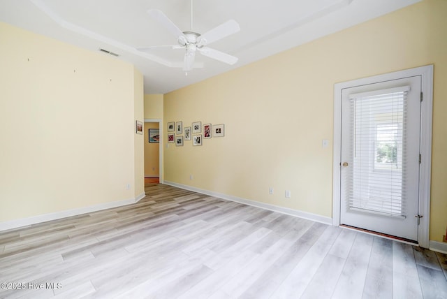 8500 Hammock Dunes Dr, Wilmington, NC 28411 - spare room featuring a ceiling fan, light wood-type flooring, and baseboards