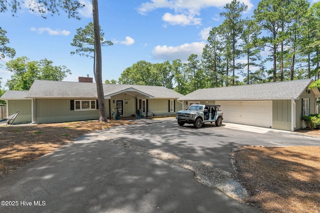 140 One Down St, Southern Pines, NC 28387 - single story home featuring driveway, an attached garage, and a chimney