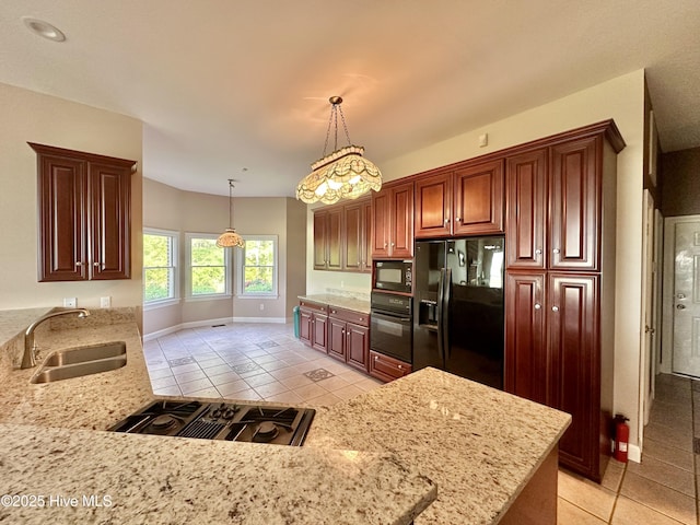141 Baybreeze Dr, Shiloh, NC 27974 - kitchen featuring black appliances, light tile patterned floors, a sink, and light stone counters