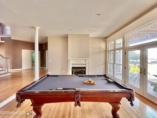 141 Baybreeze Dr, Shiloh, NC 27974 - rec room with billiards, wood finished floors, french doors, and ornate columns