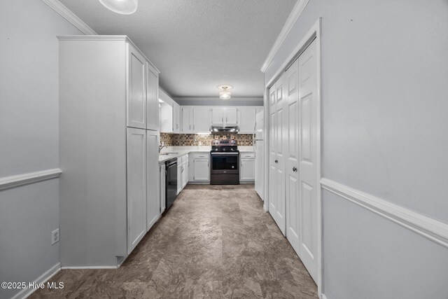 114 Maid Marian Ln, Washington, NC 27889 - kitchen featuring stainless steel range with electric cooktop, dishwasher, a textured ceiling, light countertops, and backsplash
