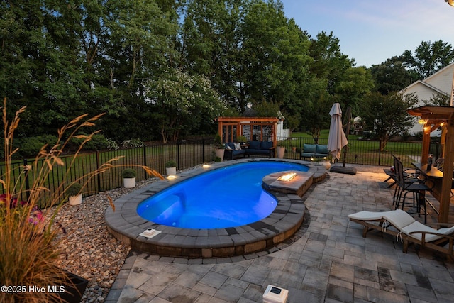 2221 Greaves Ct, Winterville, NC 28590 - view of swimming pool featuring a patio area, an outdoor living space with a fire pit, and view of scattered trees