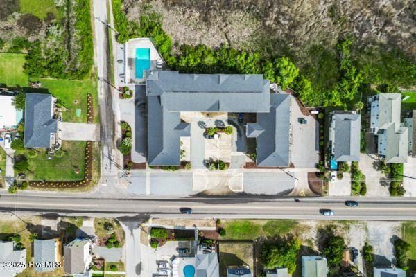 1505 N New River Dr Unit 210, Surf City, NC 28445 - aerial view of property and surrounding area featuring a pool