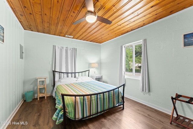 115 NE 66th St, Oak Island, NC 28465 - bedroom with wooden ceiling, wood finished floors, a ceiling fan, and baseboards