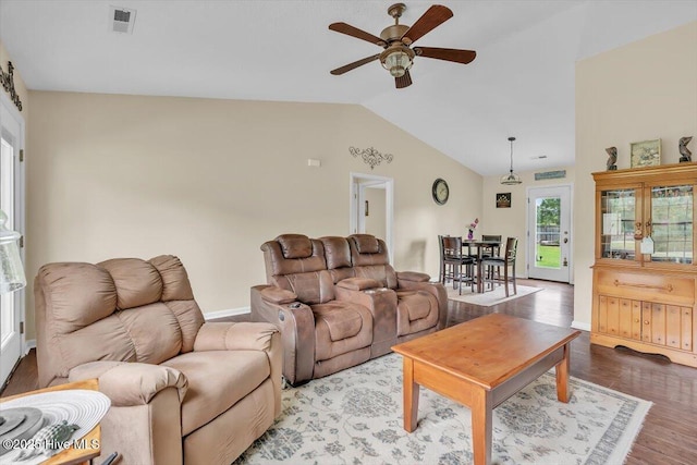 136 Van Riggs Rd, Hubert, NC 28539 - living area featuring ceiling fan, wood finished floors, and lofted ceiling