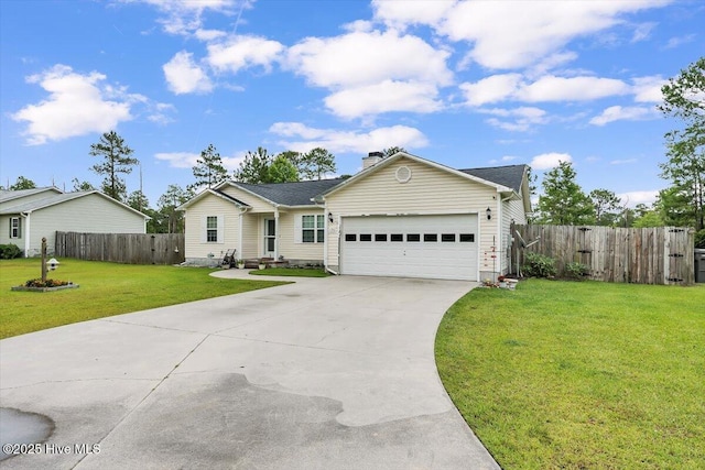 136 Van Riggs Rd, Hubert, NC 28539 - single story home with concrete driveway, an attached garage, and a chimney