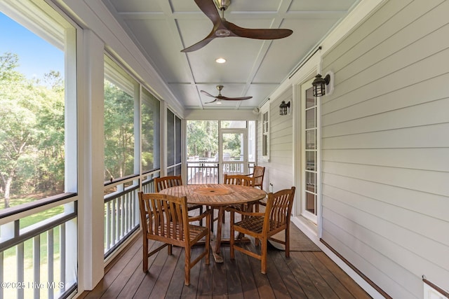 733 Legare Ln SW, Supply, NC 28462 - sunroom / solarium featuring ceiling fan, plenty of natural light, and coffered ceiling