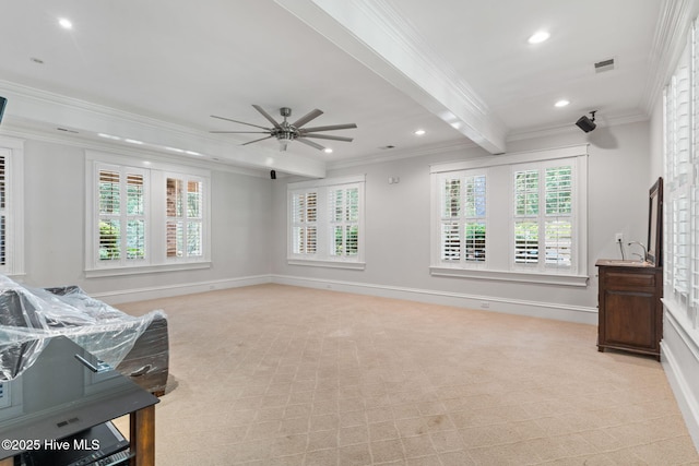 733 Legare Ln SW, Supply, NC 28462 - unfurnished bedroom featuring crown molding, light colored carpet, recessed lighting, beam ceiling, and baseboards