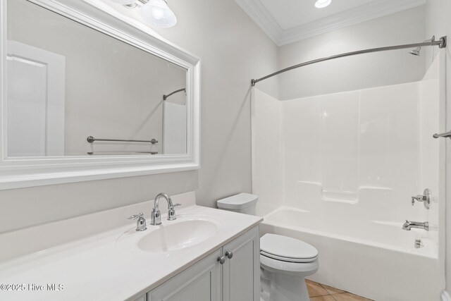 733 Legare Ln SW, Supply, NC 28462 - full bathroom featuring crown molding, vanity, shower / bathtub combination, toilet, and tile patterned flooring