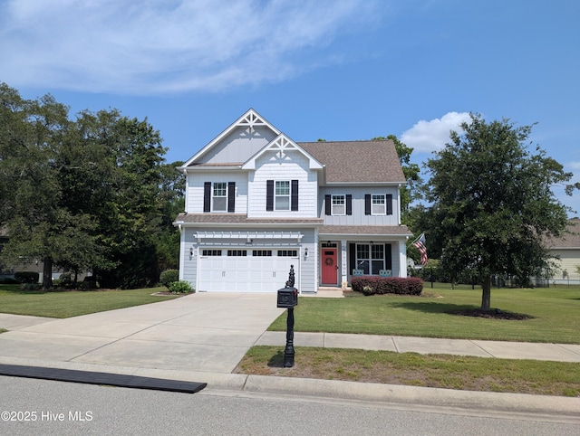 502 Vanderhorst Ave, Shallotte, NC 28470 - view of front of home with a front lawn, concrete driveway, an attached garage, and a shingled roof
