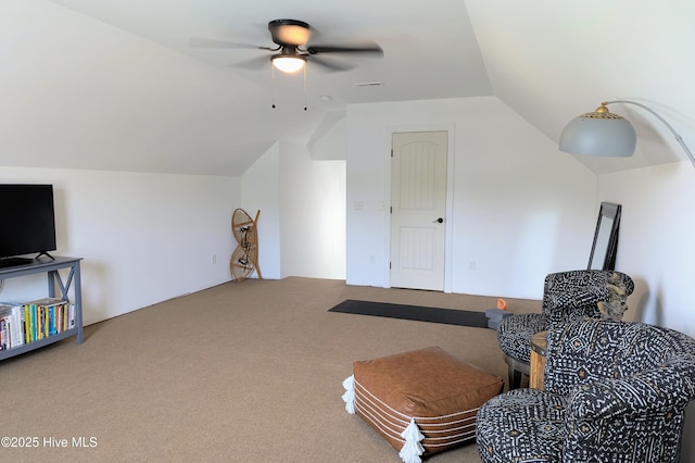 502 Vanderhorst Ave, Shallotte, NC 28470 - sitting room with lofted ceiling, carpet floors, and a ceiling fan