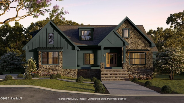 445 Oldham Rd, West End, NC 27376 - view of front of property with stone siding, board and batten siding, and a front yard