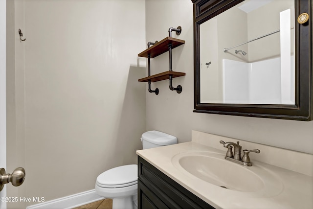 5622 Shell Road Village Dr, Wilmington, NC 28403 - full bathroom with toilet, vanity, tile patterned floors, a shower, and baseboards