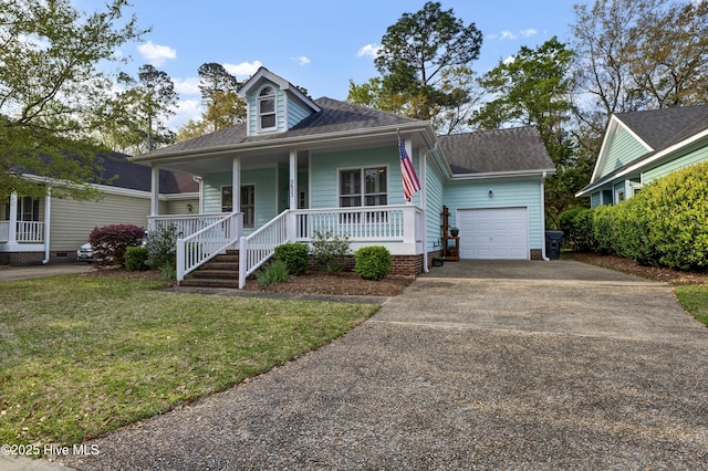 5622 Shell Road Village Dr, Wilmington, NC 28403 - view of front of property with a garage, covered porch, driveway, a front lawn, and roof with shingles