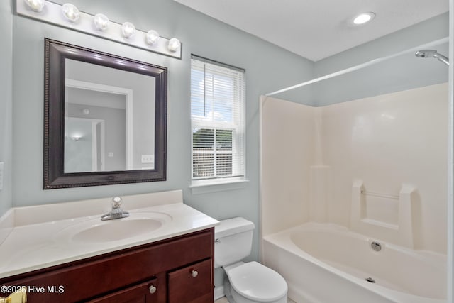 1001 Windgate Dr, Wilmington, NC 28412 - bathroom featuring toilet, vanity, and shower / washtub combination