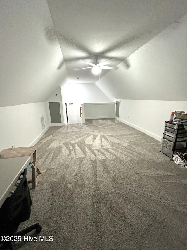 429 Island Creek Rd, Rocky Point, NC 28457 - additional living space with ceiling fan, vaulted ceiling, carpet flooring, and baseboards