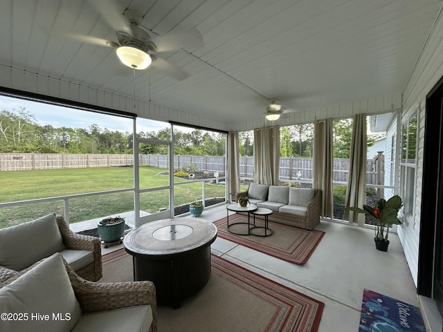 429 Island Creek Rd, Rocky Point, NC 28457 - sunroom / solarium with a ceiling fan, an outdoor living space, and plenty of natural light