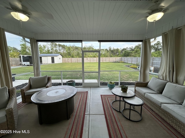 429 Island Creek Rd, Rocky Point, NC 28457 - sunroom with a ceiling fan and an outdoor hangout area