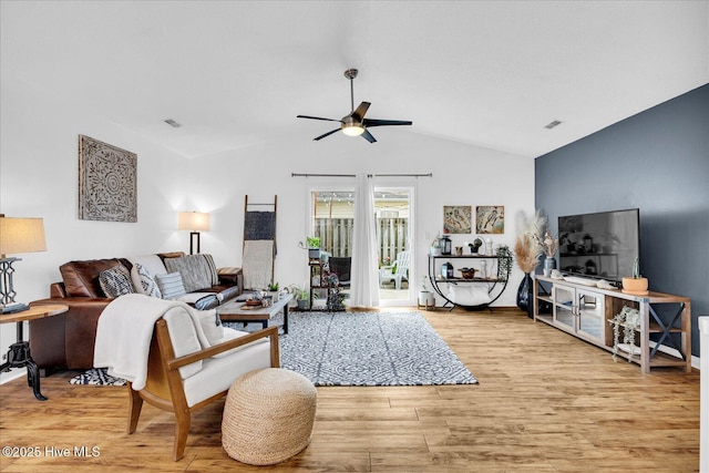 222 Bridgeton Ct, Wilmington, NC 28411 - living area with ceiling fan, light wood-type flooring, and lofted ceiling