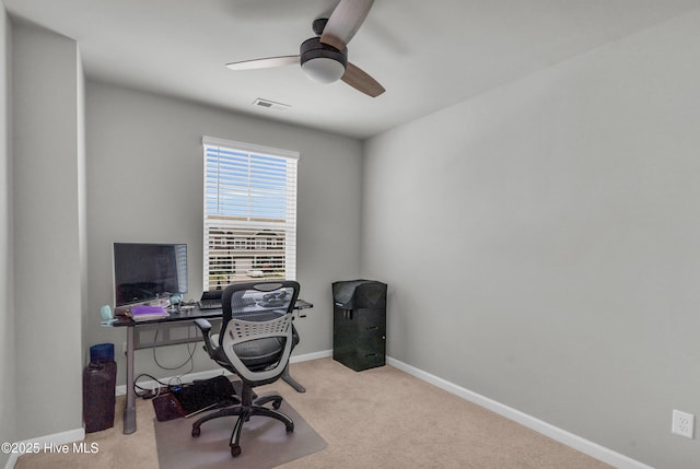 6751 Blacktip Ln, Wilmington, NC 28412 - home office featuring ceiling fan and carpet floors