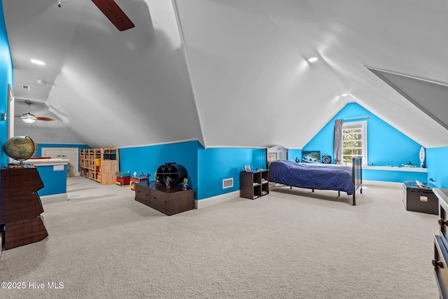30 Spring Valley Ct, Pinehurst, NC 28374 - carpeted bedroom with vaulted ceiling and a ceiling fan