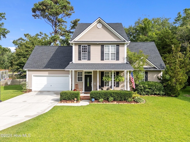 1505 Faulkenberry Rd, Wilmington, NC 28409 - traditional-style home with covered porch, an attached garage, driveway, and roof with shingles