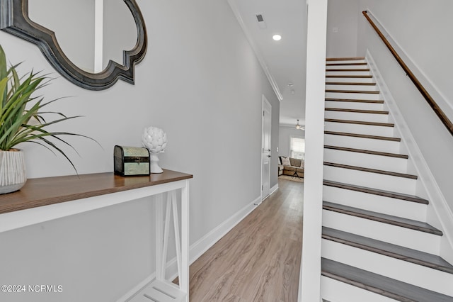 2129 Kali Ln Unit B, Greenville, NC 27834 - stairway with wood finished floors, baseboards, recessed lighting, and ornamental molding