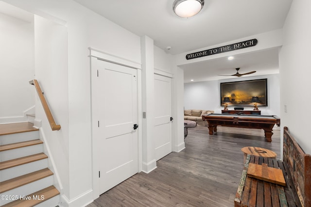 585 Forest Dunes Dr, Pine Knoll Shores, NC 28512 - rec room featuring wood finished floors, a ceiling fan, and pool table