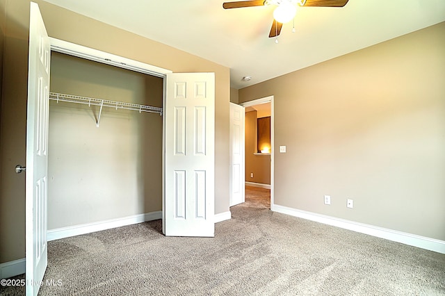 514 Everett Glades, Sneads Ferry, NC 28460 - unfurnished bedroom featuring carpet flooring, a closet, and a ceiling fan