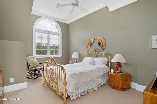 249 Maple Creek Dr, Wallace, NC 28466 - bedroom featuring carpet floors, ornamental molding, and a ceiling fan